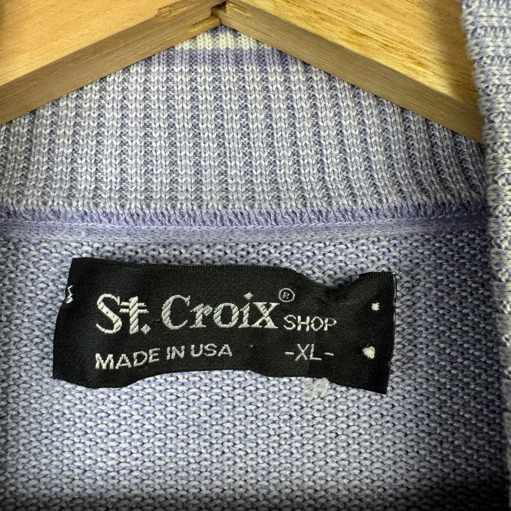 St. Croix Shop Mens XL Quarter Zip Pullover Sweater Blue Cotton Blend Mock Neck